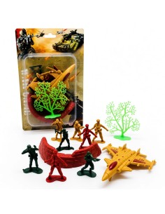 8pcs 4.5cm Soldiers With Sandbag And Fighter Tree