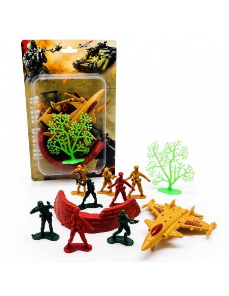 8pcs 4.5cm Soldiers With Sandbag And Fighter Tree